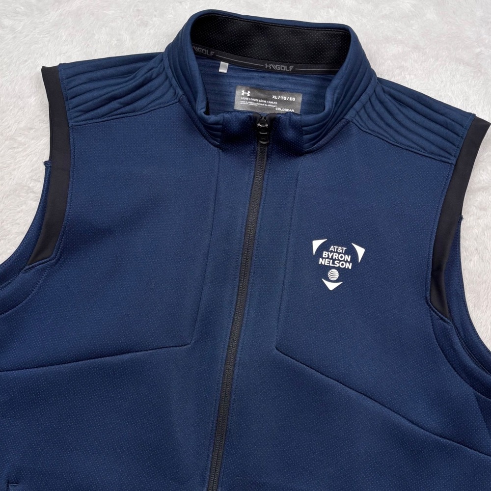 AT&T Byron Nelson Under Armour Golf Vest Mens XL (FIT L) Navy Blue ColdGear Zip